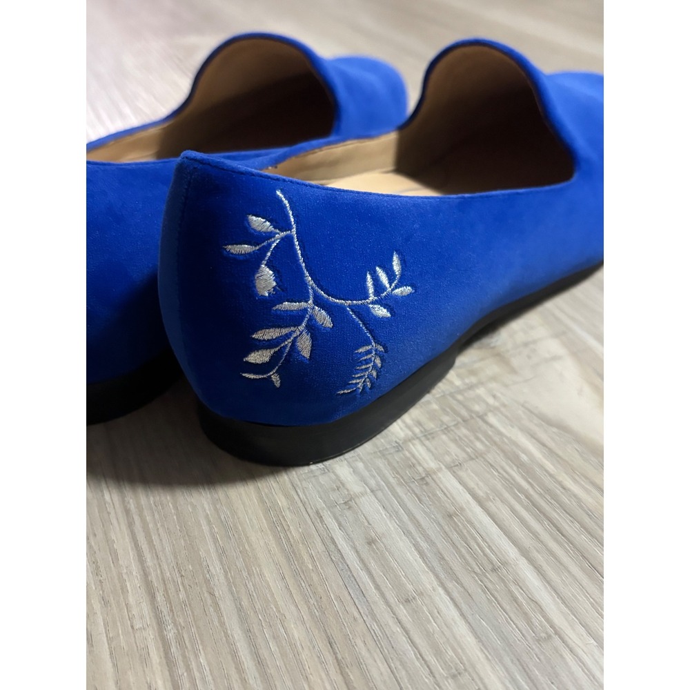 Vionic Willa Royal Blue Suede Embroidered Loafers Flats Womens 9.5 Silver Floral - Picture 5 of 8